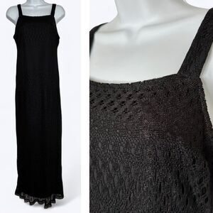 Vtg BIA Black‎ Crochet Lace Maxi Dress Sz M USA Whimsigoth Goth Witchy 90s Boho